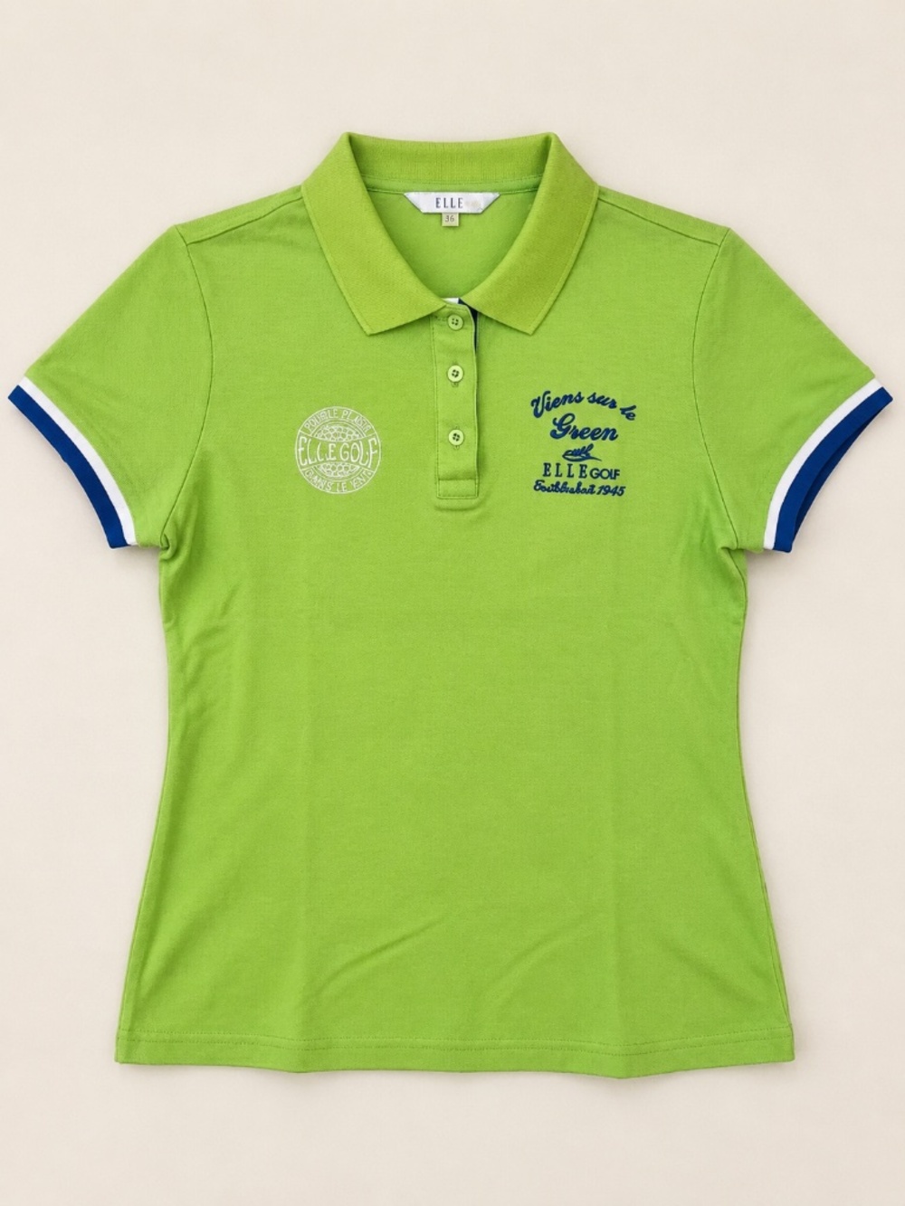 ELLE Golf Women’s Polo Shirt Lime Green Embroidered Size S Made in Korea